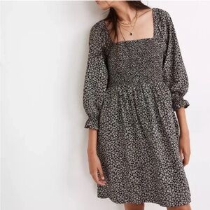 Madewell Lucie Elbow-Sleeve Smocked Mini Dress in Parisian Ditsy Size Small